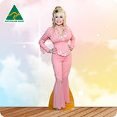 Cardboard cutout of a person in a pink outfit with 'Australian Made' logo in the corner.